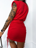 Bawełniana sportowa sukienka KELSI | czerwień | półgolf | marszczenie | rozmiar uniwersalny