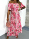 Sukienka maxi GUANA | pudrowy róż | kwiaty | odkryte ramiona | rozmiar uniwersalny