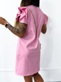 Bawełniana sukienka ANKARA | róż | falbany | rozmiar uniwersalny