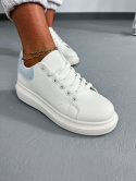 Białe sportowe buty QUEEN | błękitna wstawka | sznurowane | eko skóra