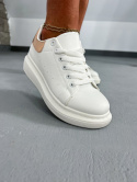 Białe sportowe buty QUEEN | złota wstawka | sznurowane | eko skóra
