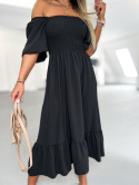 Hiszpańska sukienka ISMENA | czerń | odkryte ramiona | falbana u dołu | rozmiar uniwersalny