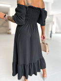 Hiszpańska sukienka ISMENA | czerń | odkryte ramiona | falbana u dołu | rozmiar uniwersalny