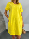 Bawełniana sukienka BELEK | bananowy | kieszenie | rozmiar uniwersalny