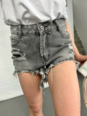 Jeansowe krótkie spodenki VICKY | grafit | wysoki stan | przetarcia | XS S M L