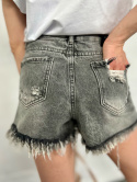 Jeansowe krótkie spodenki VICKY | grafit | wysoki stan | przetarcia | XS S M L