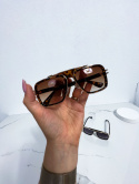 Okulary przeciwsłoneczne DRAKE | prostokątna brązowa oprawa | pantera | brąz | 400 UV