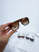 Okulary przeciwsłoneczne DRAKE | prostokątna brązowa oprawa | pantera | brąz | 400 UV