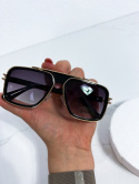 Okulary przeciwsłoneczne DRAKE | prostokątna czarna oprawa | cieniowany fiolet | 400 UV