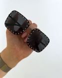 Okulary przeciwsłoneczne HARPER | cyrkonie | kwadratowe szkła | bez oprawy | czerń | 400 UV
