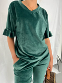 Welurowy dres LAVENDER | butelkowa zieleń | krótki rękaw I one size