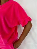 Welurowy dres LAVENDER | neonowy róż | krótki rękaw I one size