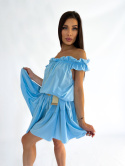 Oversizowa letnia sukienka BORA BORA | błękit | falbanki | gumowany dekolt