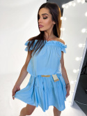 Oversizowa letnia sukienka BORA BORA | błękit | falbanki | gumowany dekolt