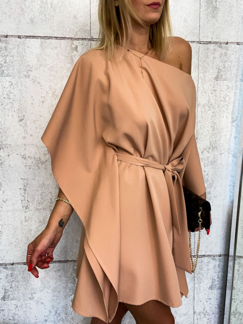 Sukienka kimono GLAMOUR I gładkie | camel | polski produkt