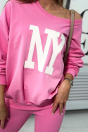 Bawełniany komplet dresowy NEW YORK | róż barbie | one size