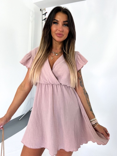 Muślinowa sukienka letnia VAYANKA brudny róż size polska produkcja