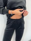 Welurowy komplet dresowy LA MER | czerń | napy | bluza,spodnie | one size