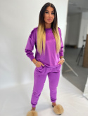 Welurowy komplet dresowy LA MER | jagoda | napy | bluza, spodnie | one size