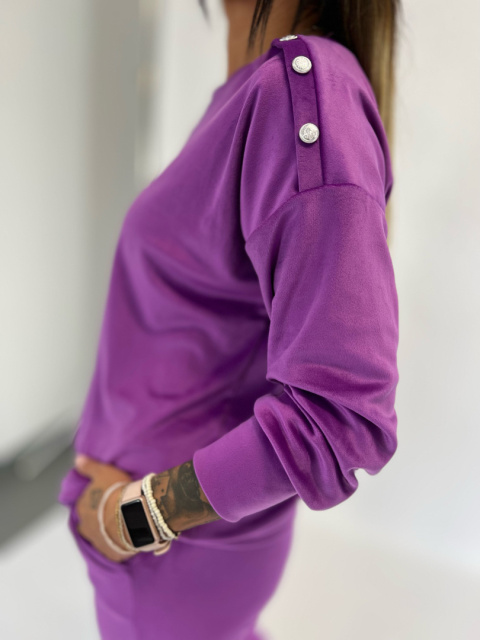 Welurowy komplet dresowy LA MER | jagoda | napy | bluza, spodnie | one size