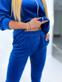 Welurowy komplet dresowy TIGUAN | niebieski | bluza na suwak | one size