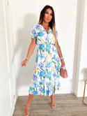 Midi sukienka CLARIS w kwiaty błękitna | one size