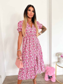 Midi sukienka CLARIS w kwiaty różowa łączka | one size