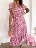 Midi sukienka CLARIS w kwiaty różowa łączka | one size
