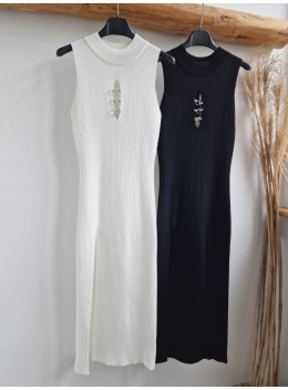 Prążkowana sukienka MILLI | czerń | one size| zdobienie na dekolcie