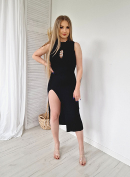 Prążkowana sukienka MILLI | czerń | one size| zdobienie na dekolcie