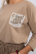 Sukienka z bawełny KIKA | camel | cekinowa kieszonka