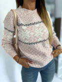Sweter alpakowy BERGEN z wełną pudrowy róż | sweterek w typie norweskim