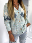 Sweter alpakowy PSALM z wełną błękit/błękit | kardiganowy sweter z guzikami i rombami