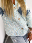 Sweter alpakowy PSALM z wełną błękit/błękit | kardiganowy sweter z guzikami i rombami