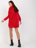 Welurowa sukienka casualowa OLIVIA czerwień z kieszeniami