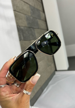 Okulary przeciwsłoneczne DRAKE | prostokątna czarna oprawa | zieleń | 400 UV
