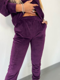 Welurowy komplet dresowy LA MER | śliwkowy fiolet | napy | bluza,spodnie | one size