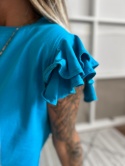 Bawełniana bluzka z falbankami ANTALYA | niebieski | rozmiar unwersalny