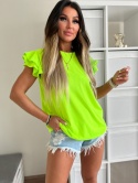 Bawełniana bluzka z falbankami ANTALYA | zielono-żółty neon | rozmiar unwersalny