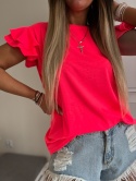 Bawełniana bluzka z falbankami ANTALYA | różowy neon | rozmiar unwersalny