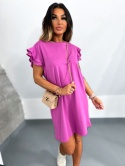 Bawełniana sukienka ANKARA | jagodowy fiolet | falbany | rozmiar uniwersalny