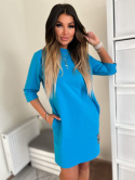 Bawełniana sukienka RITA | jasny niebieski | kieszenie | rozmiar uniwersalny