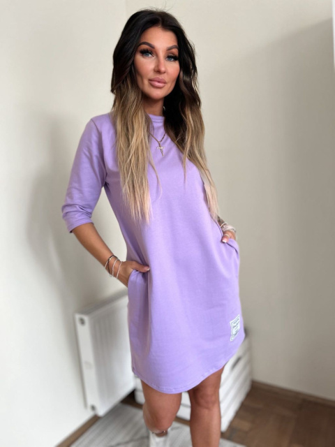 Bawełniana sukienka RITA | lila | kieszenie | rozmiar uniwersalny
