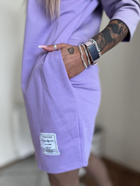 Bawełniana sukienka RITA | lila | kieszenie | rozmiar uniwersalny