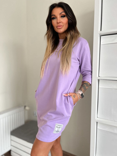 Bawełniana sukienka RITA | lila | kieszenie | rozmiar uniwersalny