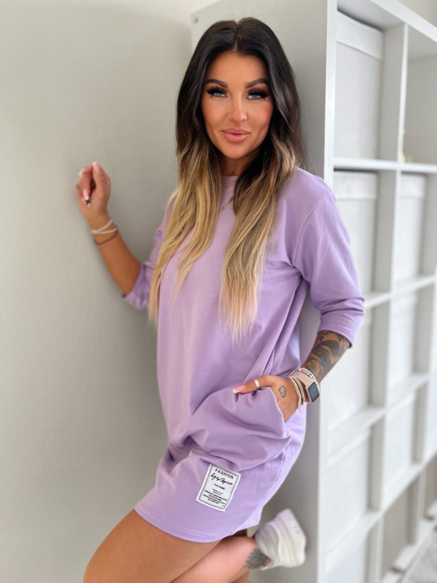 Bawełniana sukienka RITA | lila | kieszenie | rozmiar uniwersalny