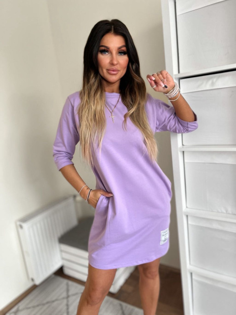 Bawełniana sukienka RITA | lila | kieszenie | rozmiar uniwersalny