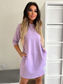 Bawełniana sukienka RITA | lila | kieszenie | rozmiar uniwersalny