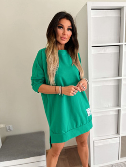 Bawełniana sukienka SOFIA | szmaragdowa zieleń | asymetryczna | rozmiar uniwersalny