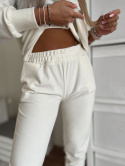 Welurowy komplet dresowy LA MER | biały | napy | bluza i spodnie | one size